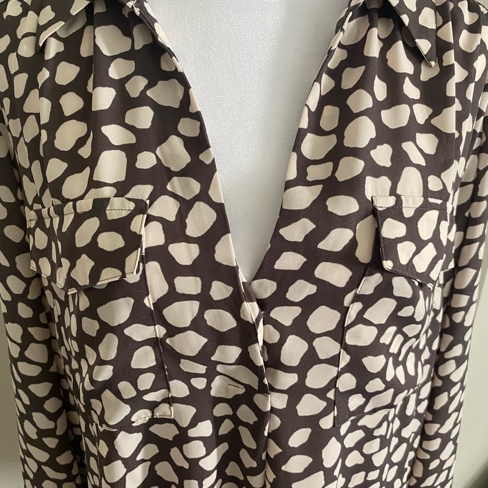 Ann Taylor LOFT Stylish Long Sleeve Brown and Cream Women's Blouse Size L - Picture 3 of 11